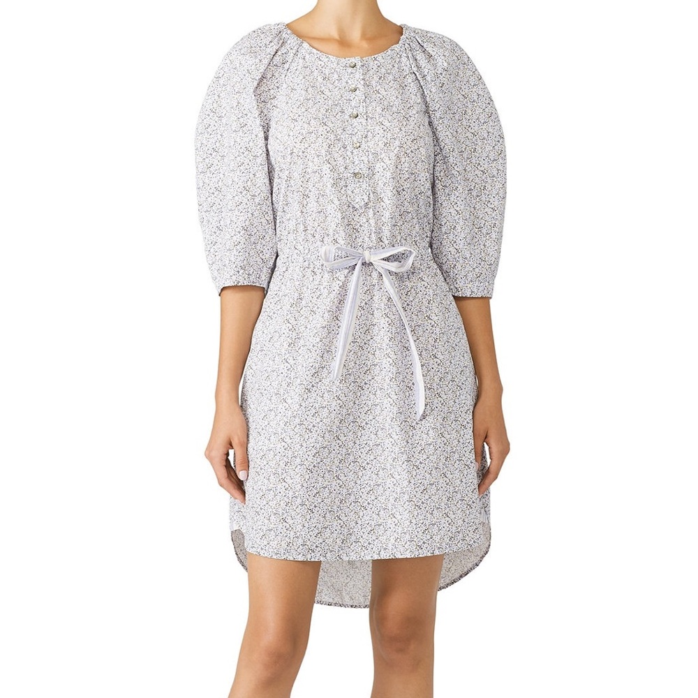 La Vie Rebecca Taylor Light Blue Lavender Floral Midi Tie Waist Poplin Dress XS